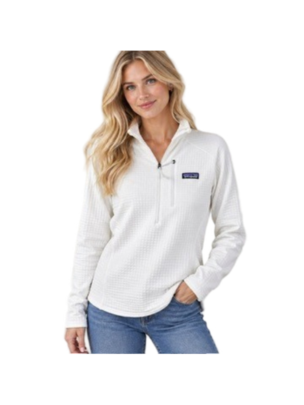 Patagonia Women's Birch White R1 Polartec Fleece Waffle Grid 1/4 Zip Pullover L